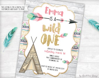 Wild One! First Birthday Invitation plus Thank You Card and Favor Tags Printable