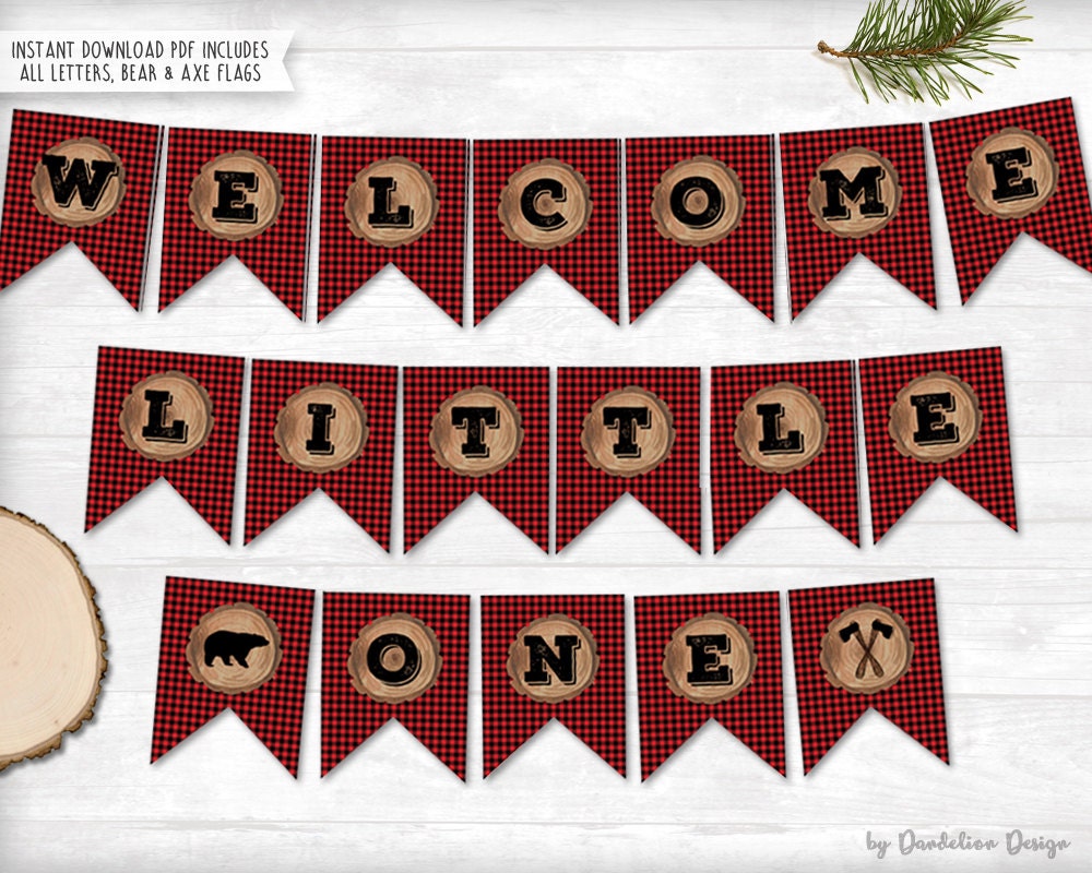 Little One Lumberjack Baby Shower Banner Printable Etsy