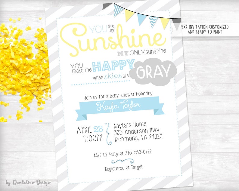 You Are My Sunshine Baby Shower Invitation Printable Etsy