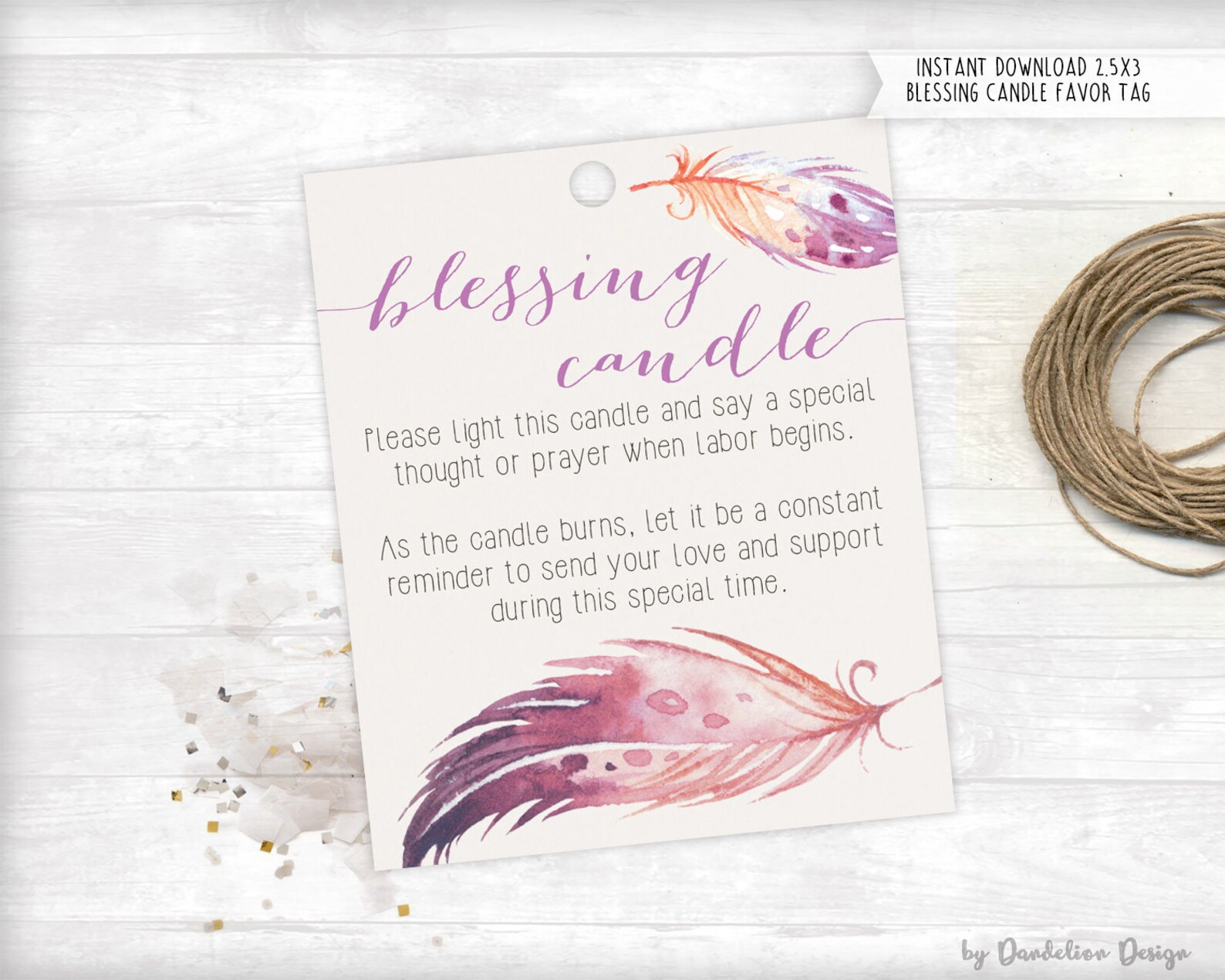 Blessingway Baby Shower Candle Tag Favor Printable Etsy