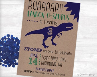 Roar! Dinosaur Birthday Invitation plus Thank You Card and Favor Tags Printable