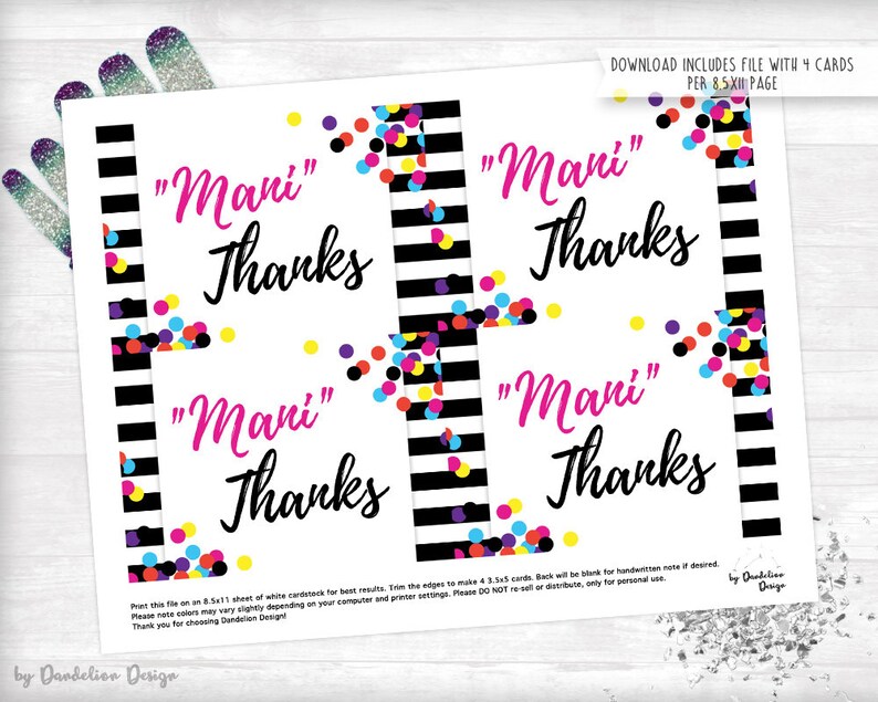 Mani Thanks Thank You Card Instant Download Printable | Etsy