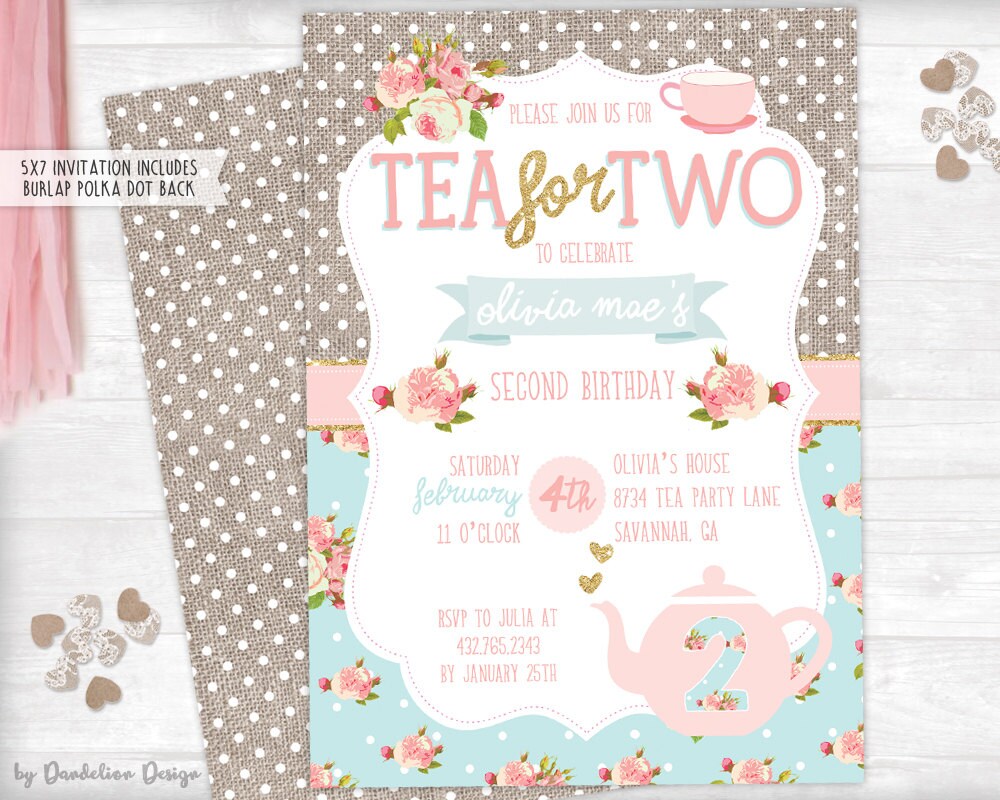 Tea for Two Second Birthday Invitation Plus Thank You Card - Etsy