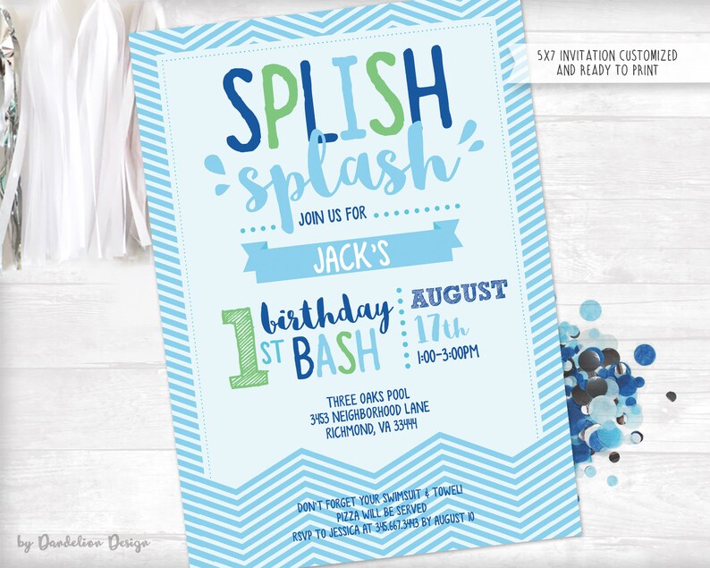 Splish Splash Birthday Bash Pool Party Invitation Printable image 1