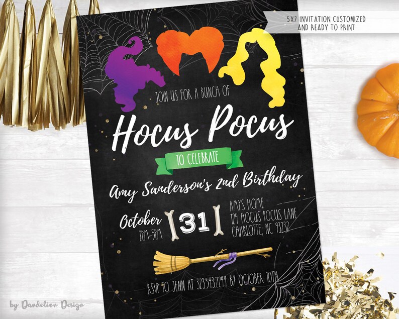 Hocus Pocus Theme Halloween Birthday Invitation Plus Thank You - Etsy
