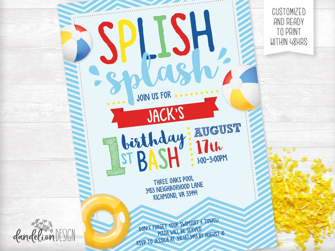 Splish Splash Birthday Bash Pool Party Invitation Printable - Etsy