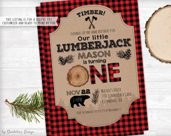 Lumberjack First Birthday Invitation and Thank You Card Printable