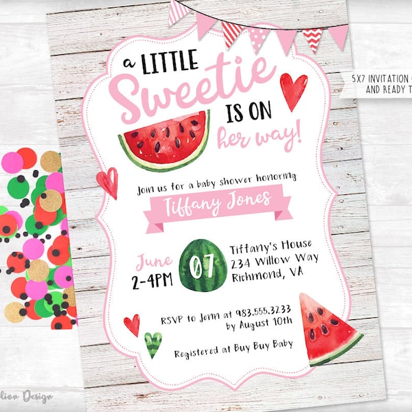 A Little Sweetie is on the way Watermelon Baby Shower Invitation