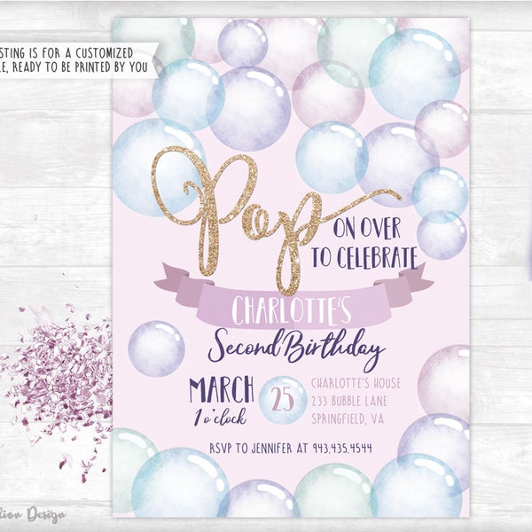 Bubble Birthday Invitation plus Thank You Card Printable