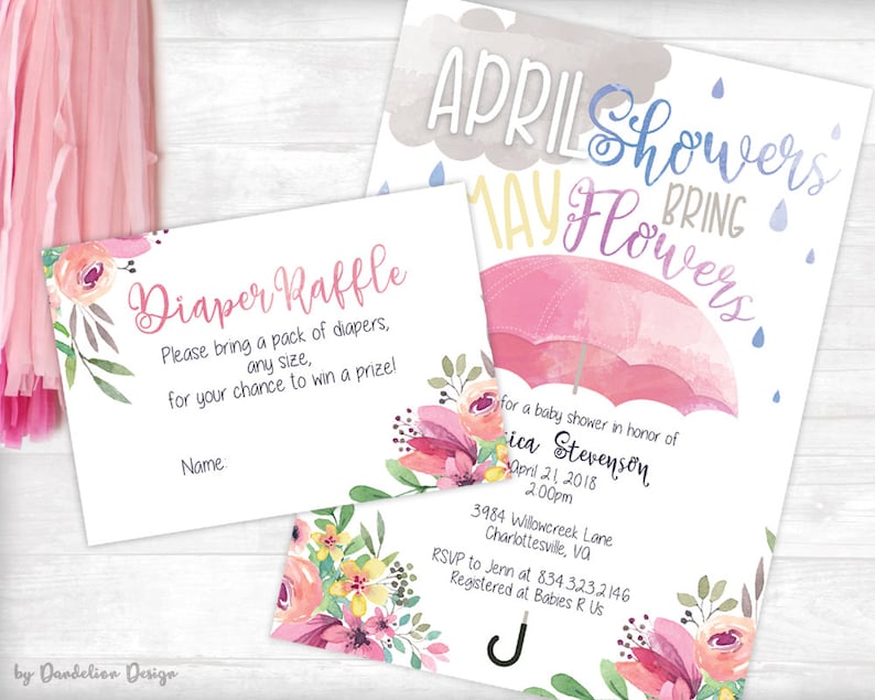 April Showers Bring May Flowers Watercolor Baby Shower Etsy