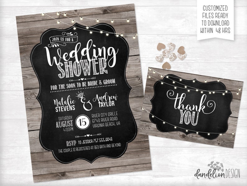 Couples Wedding Shower Invitation plus Thank You Card Printable image 3