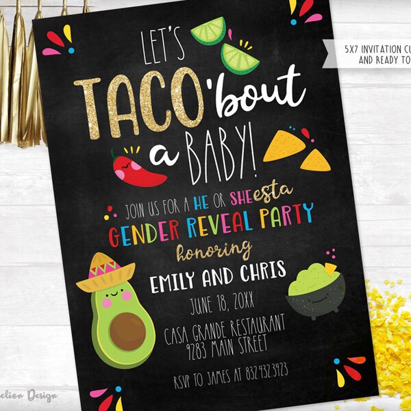 TACO 'bout a Baby Gender Reveal Invitation plus Diaper Raffle and Thank You Card Printable
