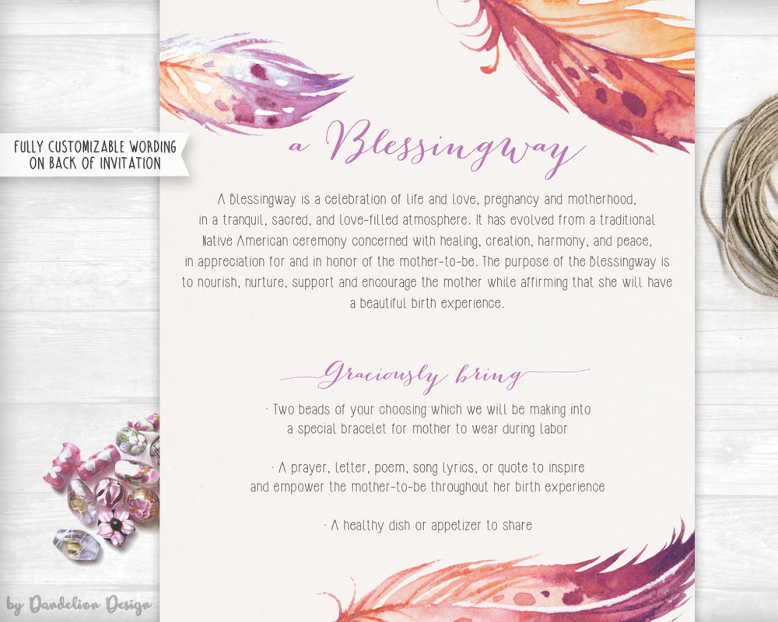 Blessingway Baby Shower Invitation Plus Candle Tag Printable Etsy