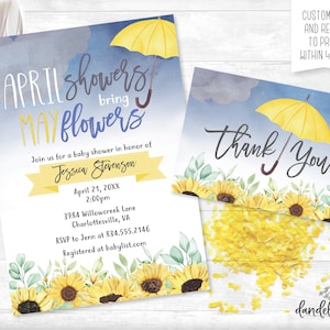 April Showers Bring May Flowers Sunflowers Umbrella Baby Shower Invitation