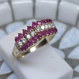 Vintage ruby and diamond Pyramid Ring 1970's  cocktail ring  14K Yellow Gold