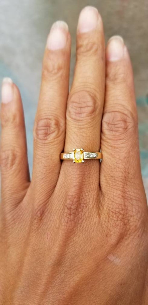 Vintage Genuine Yellow Sapphire Engagement Ring 1… - image 8