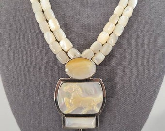 Collar genuino de madre de perla con plata esterlina y potenciador de la madre de perla cameo