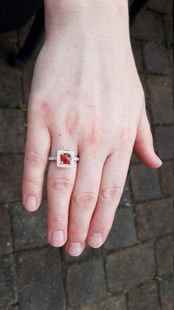 Handmade Cherry Opal Ring White Gold Opal and Dia… - image 5