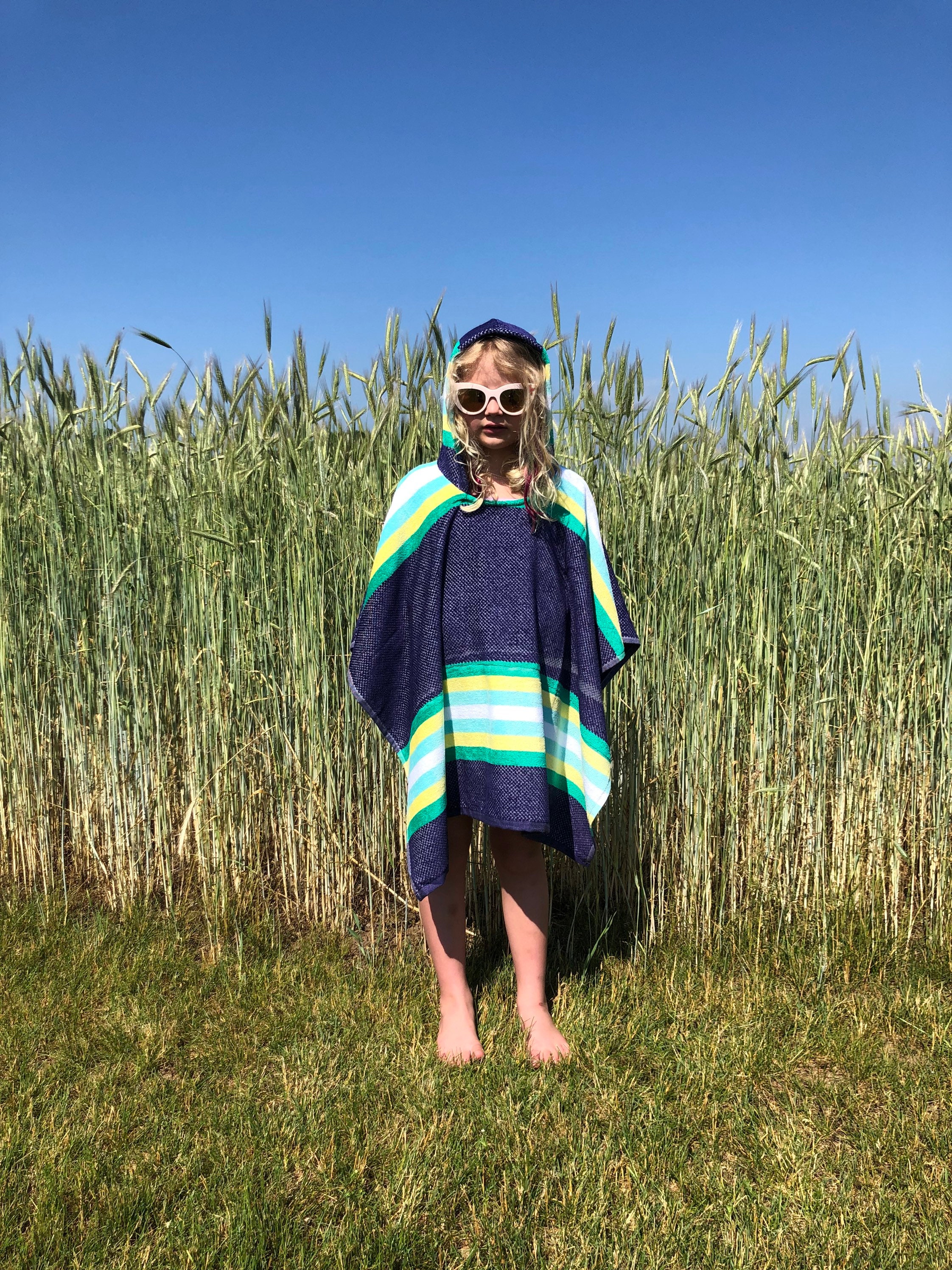 Kids Towel Poncho. Hooded Towel. Blue Striped Towel Poncho. Etsy
