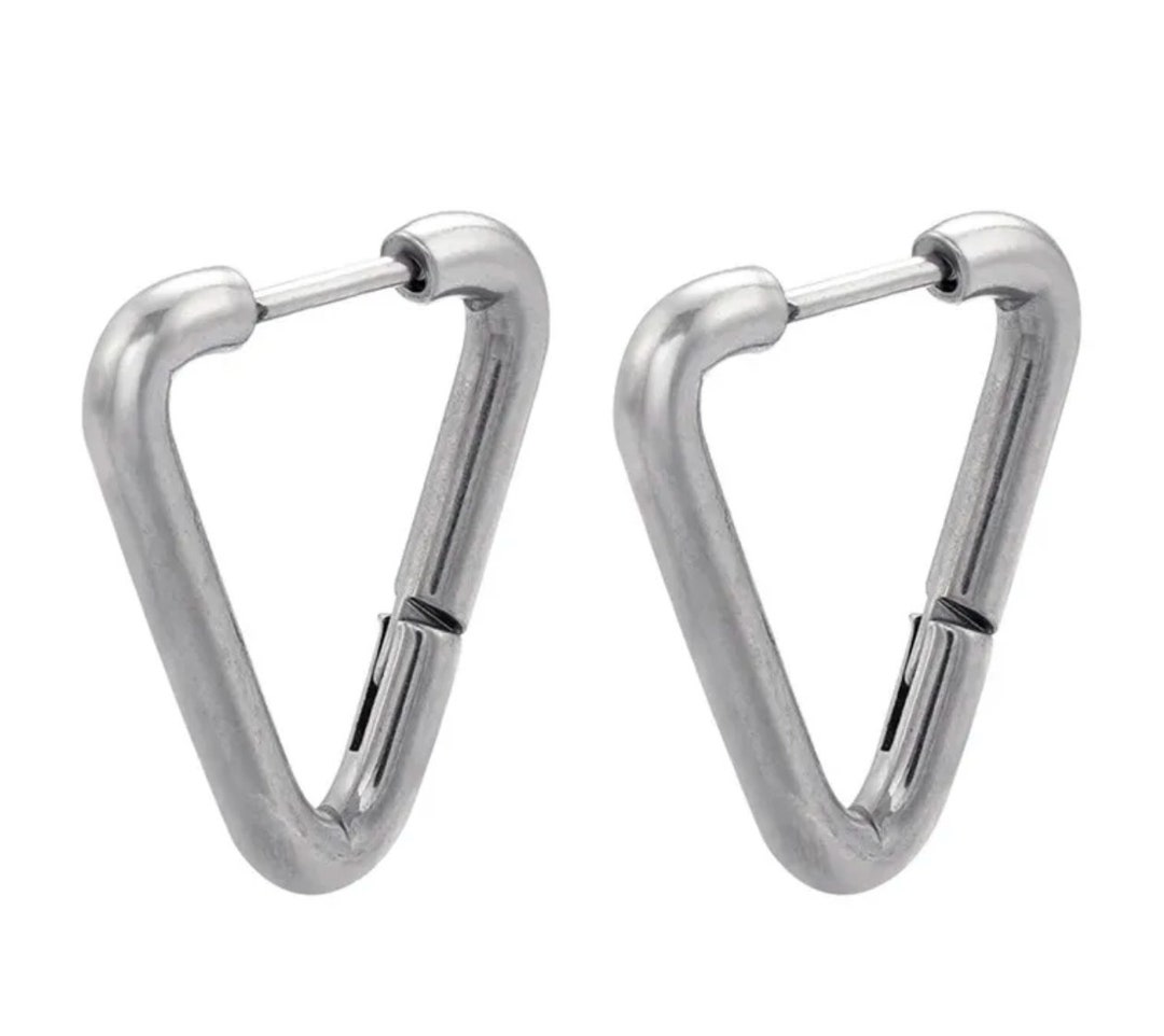 Carabiner Clasp Stainless Steel Earrings Etsy