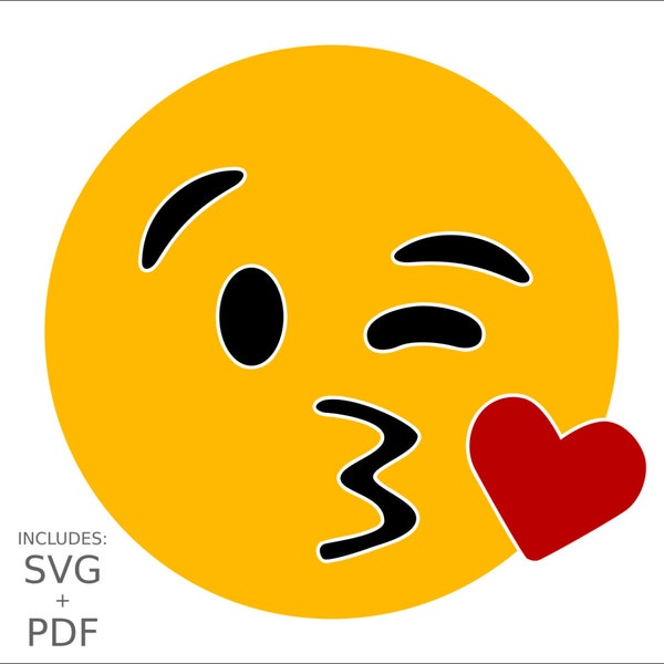 Kiss Emoji SVG, Wink Kiss Face Clipart, Kissing Smiley Face, Emoji Winking, Emoticon Blowing Kiss Heart Emoji Cut File Silhouette, Cricut