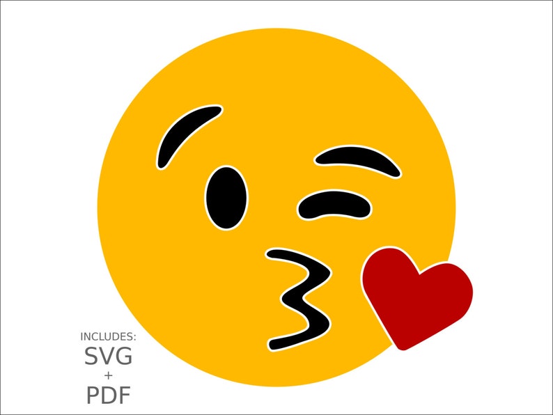 Kiss Emoji SVG, Wink Kiss Face Clipart, Kissing Smiley Face, Emoji