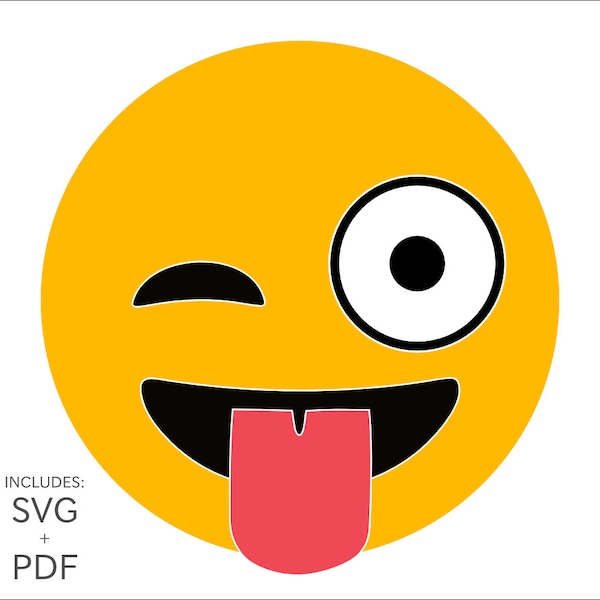 Cuttable Emoji SVG, Crazy Eyes and Tongue Emoticon, Funny Winking Smiley Face Vector Cut File for Wood, T-Shirts, Vinyl & Metal for PC + Mac