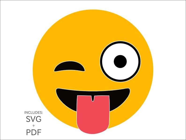 Cuttable Emoji SVG, Crazy Eyes and Tongue Emoticon, Funny Winking