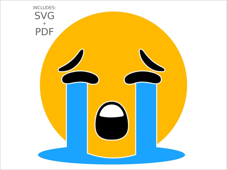 Cuttable Emoji SVG, Crying Sobbing Tears Emoticon, Pooling Drops Smiley Face Vector Cut File for Wood, T-Shirts, Vinyl & Metal for PC + Mac 