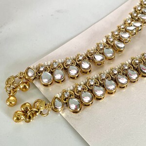 Kundan Payal Fußkettchen, Gold Fußkettchen, Kundan Jhanjar, indischen Schmuck, indischen Braut Jhanjar, Sheeshphool, Frau Geschenk, indischen Schmuck Fußkettchen Gold
