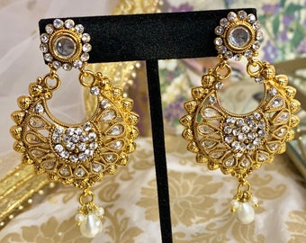 Drop Down Gold Earrings | Indian Jewelry | Indian Wedding Jewelry | Sangeet Earrings | Haldi Jewelry | Mehndi Jewelry | Multicolour Earrings