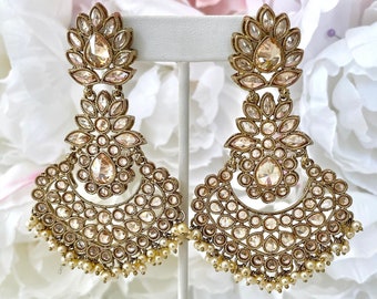 Oversized Polki Gold Earrings | Indian Jewelry | Sangeet Jewelry | Mehndi Jewelry | Haldi Jewelry | Gold Earrings | Sheeshphool, Matha Patti