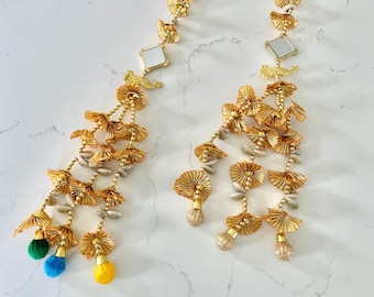 Gold Mirror Paranda: Seashell & Peacock Punjabi Hair Jewelry