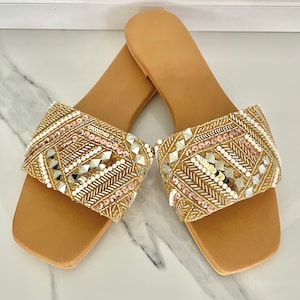 Gold sequin slides best sale