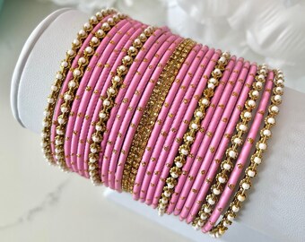 Baby Pink Bangles Set Mehndi Jewelry Indian Jewelry Pink and Gold