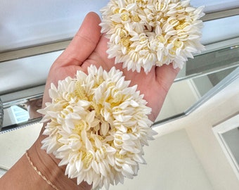 White Jasmine Flower Gajra Hair Accessory - Set of 3 | Scrunchie-Style White Flowers for Indian Wedding Bun Hairstyle - FREE SHIPPING!