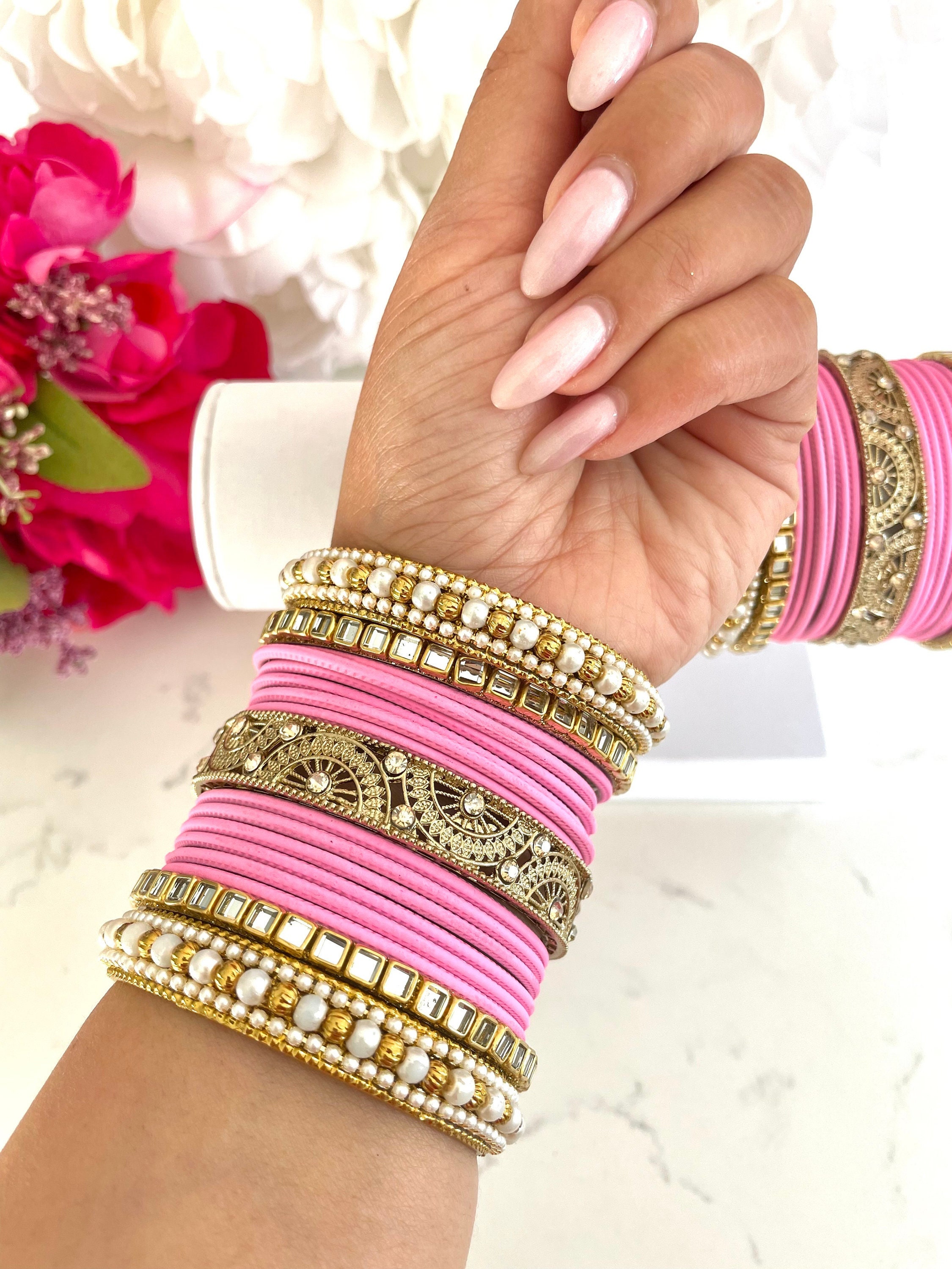 Bright Pink Indian Bangle Set Indian Bangles Indian Jewelry