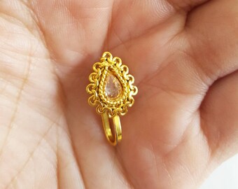 Mini Indian Nose Ring - Faux Nose Ring for Non-Pierced Nose | Indian Jewelry, Small Gold Nath, Indian Nath, Slide on Gold Nose Ring Nose Pin