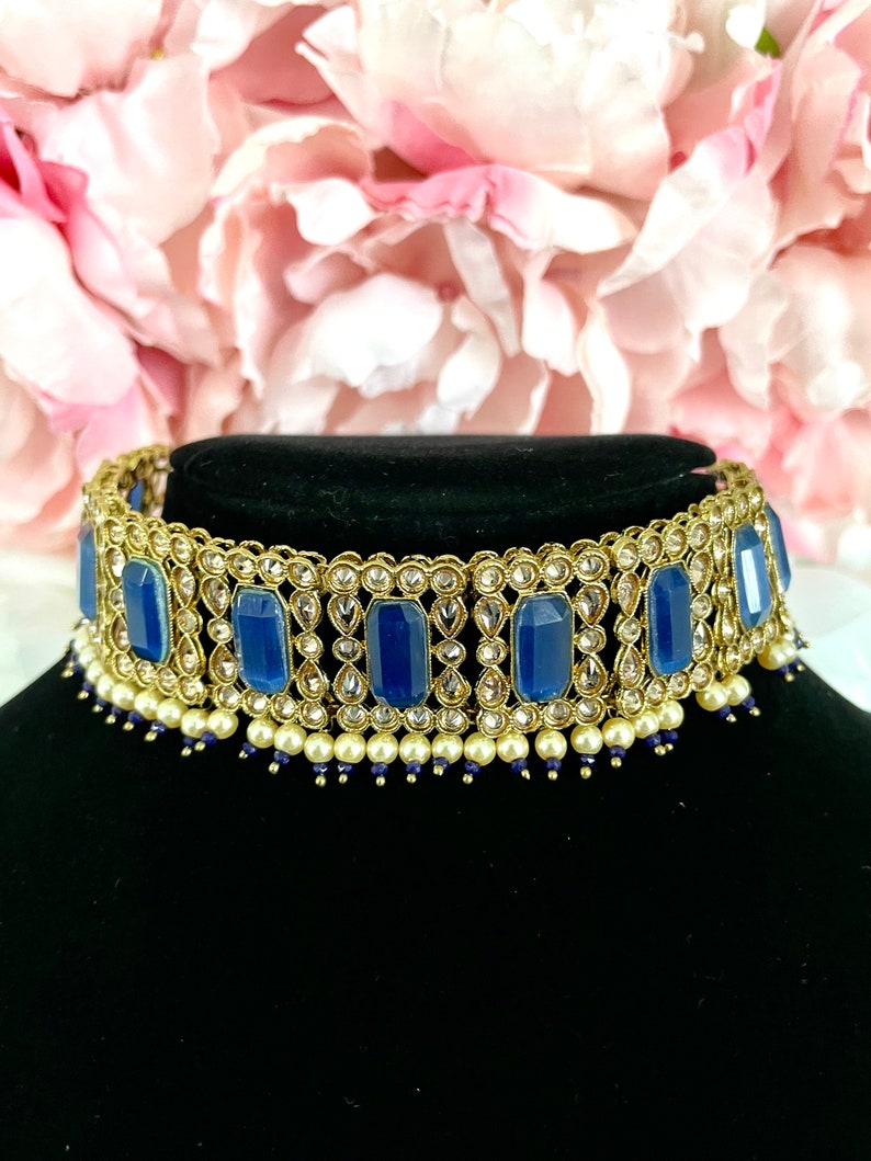 Antique Gold Royal Blue Indian Jewelry Set With Choker Etsy
