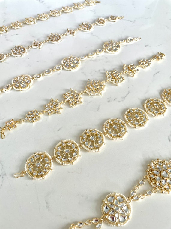 Gold Kundan Sheeshphool Kundan Matha Patti Sangeet Hair Jewelry