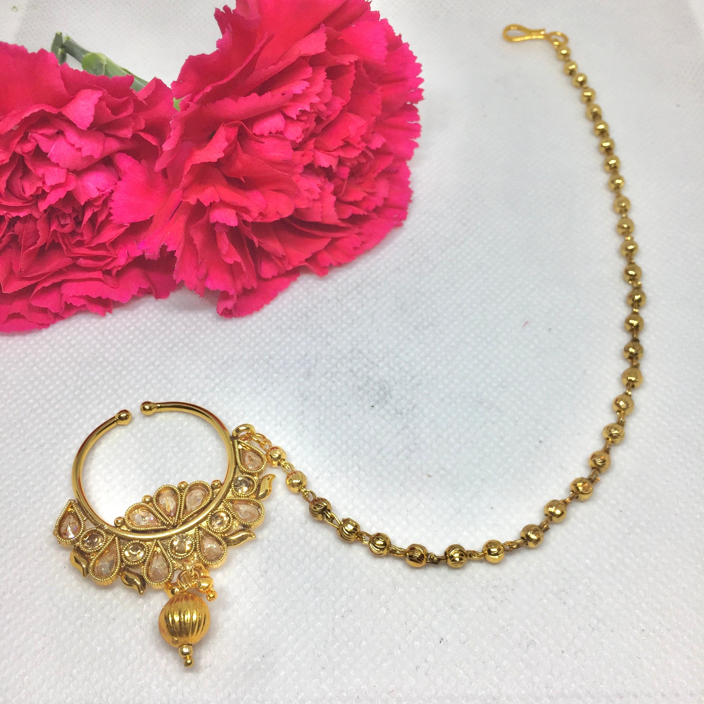 Glamorous Collection Nose Ring Hoop Red Bridal Nath Wedding Nose Ring Chain/Indian Nose to Ear Nath Glamorous Collection Nose Ring Hoop Red Bridal Nath Wedding Nose Ring Chain/Indian Nose to Ear Nath