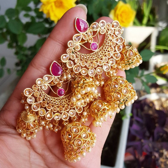 Ruby And Gold Chandelier Earrings Indian Image 0