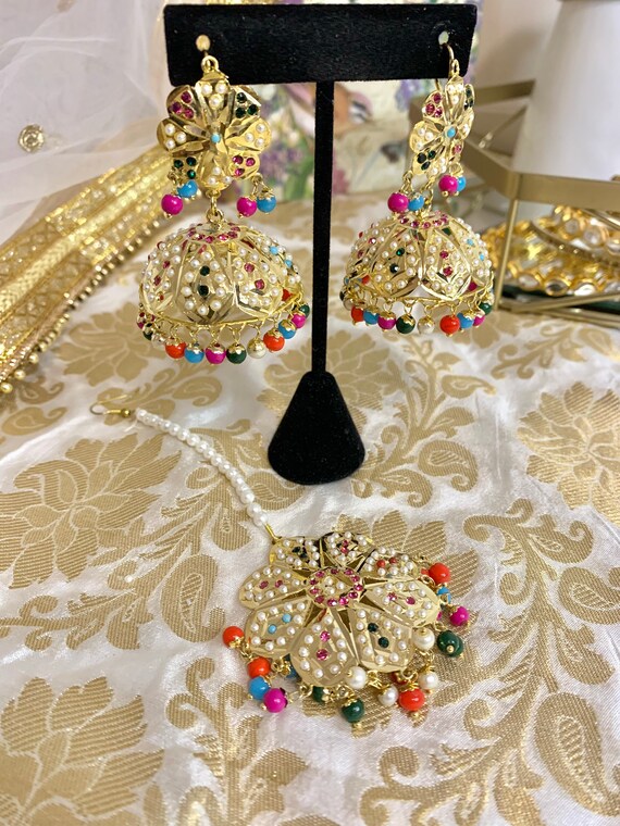 Indian Punjabi Style Bollywood Fashion Earrings Maang Tikka Bridal Jewelry  9 | eBay