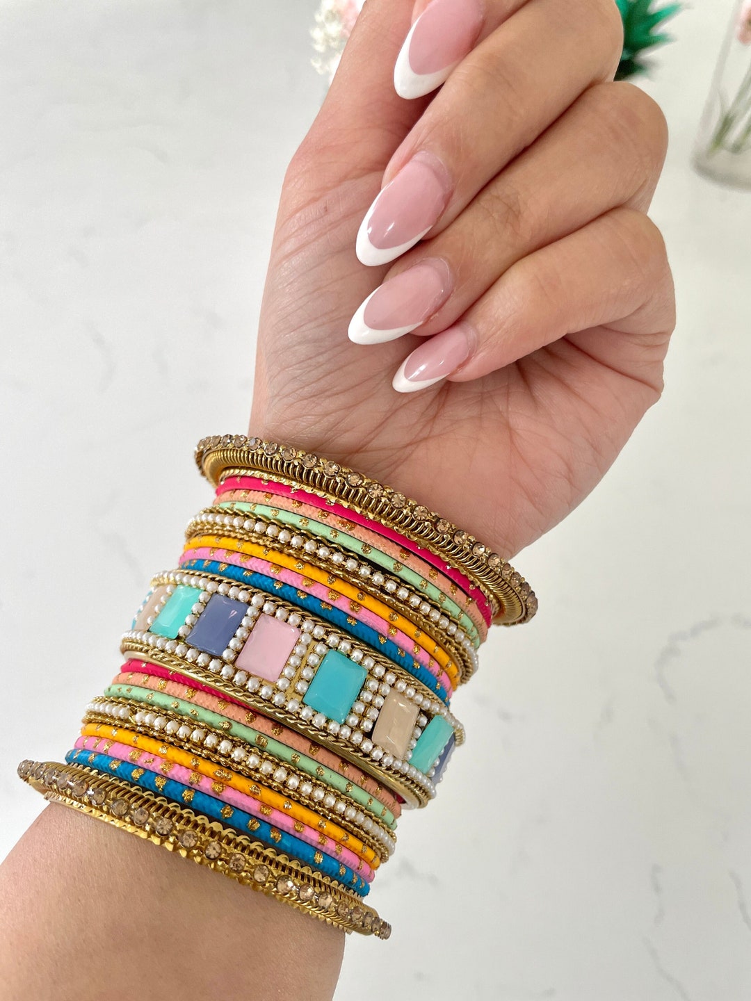 Spring Bangles Multicolour Pastel Bangle Set Choora | Pink Chura | Bridal Choora ...