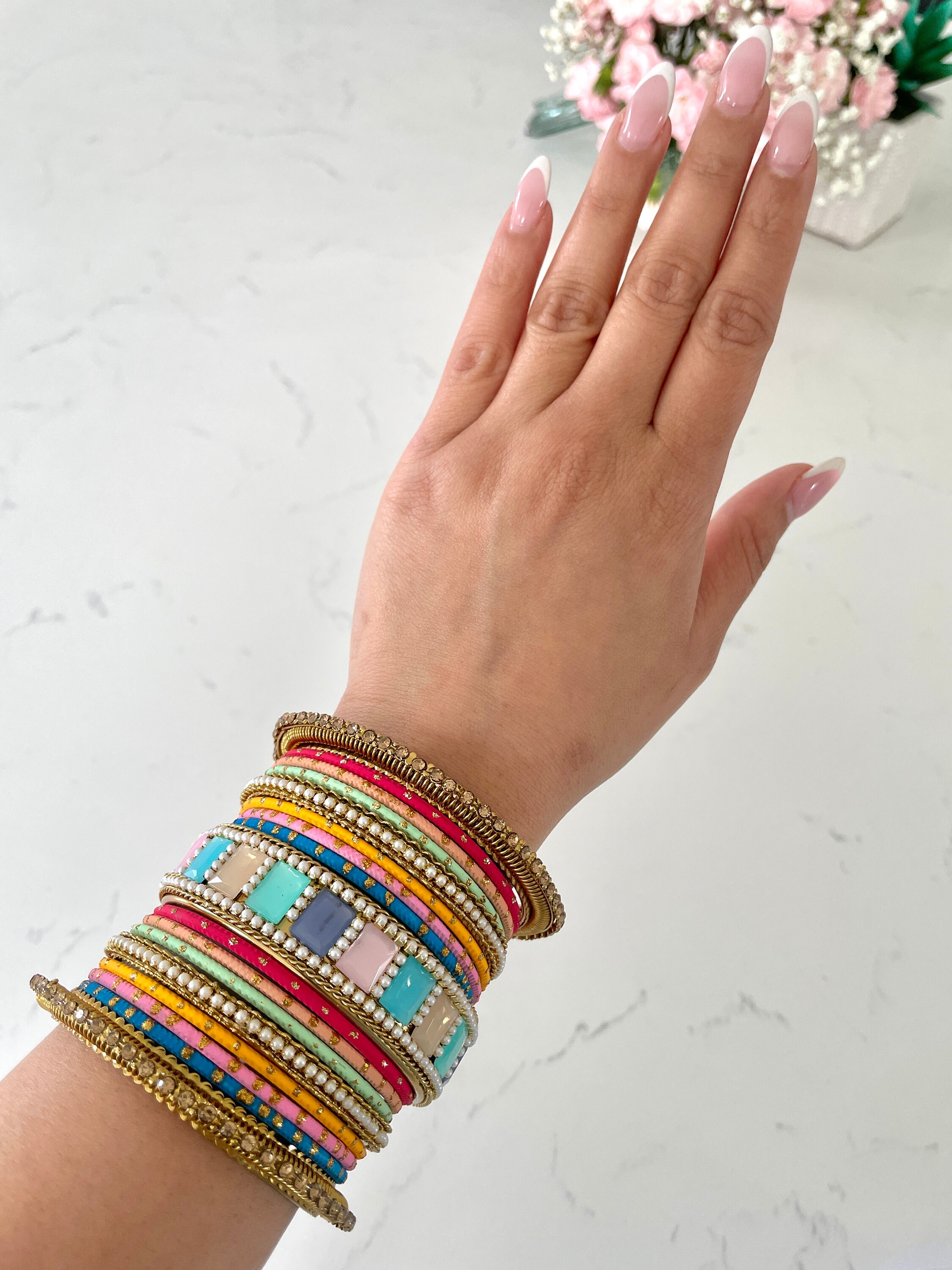 Spring Bangles Multicolour Pastel Bangle Set Choora | Pink Chura | Bridal Choora ...