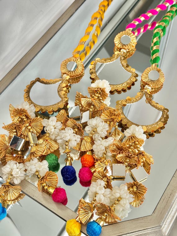 Multicolour Mirror Paranda With Jasmine Flowers | Hair Jewelry