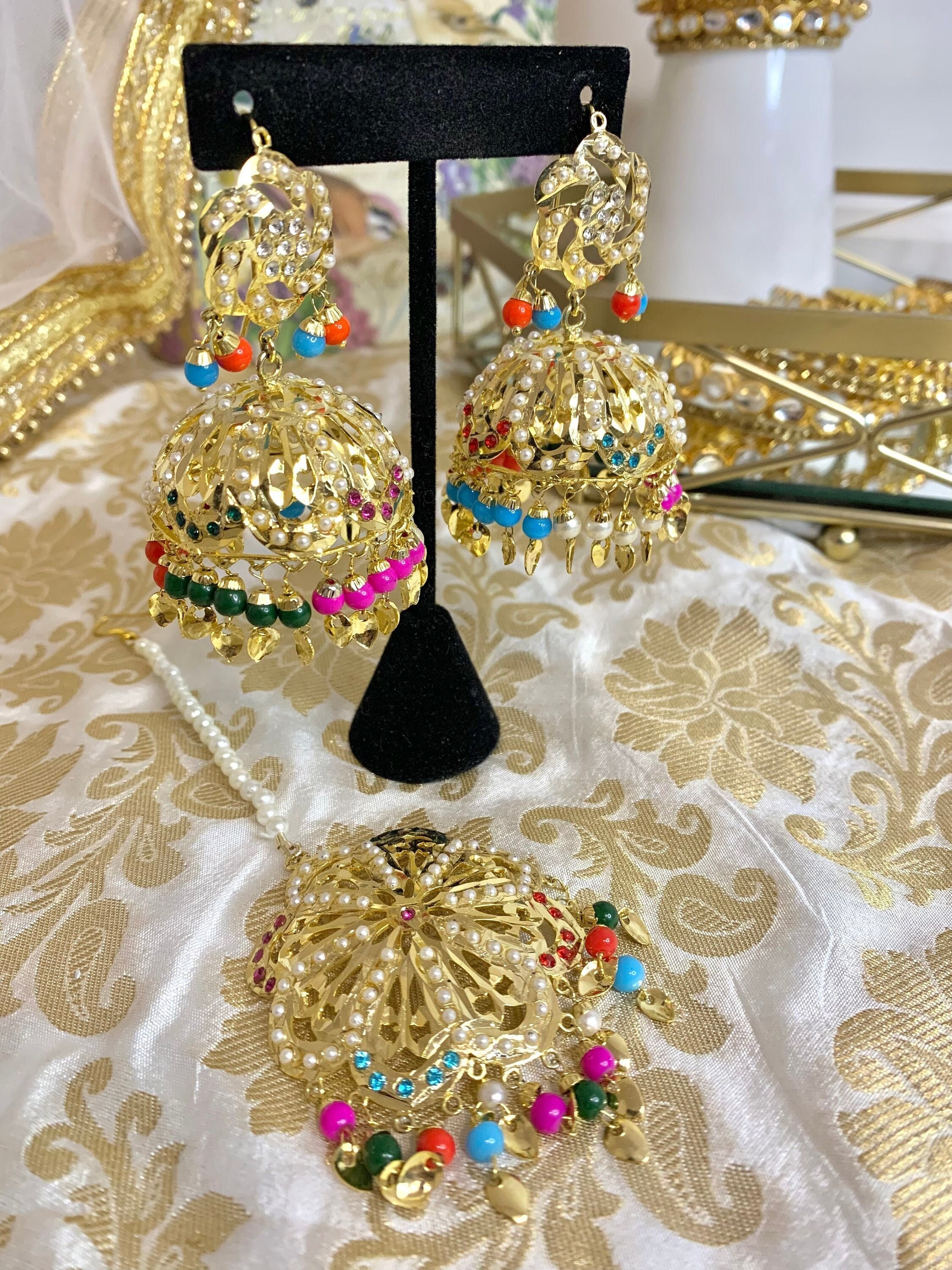 8 Colors Jhumka Kundan Earrings, Maang Tikka Set, Danglers, Indian Jewelry  Pakistani, Punjabi Jewellery, Bridal Jewelry - Etsy