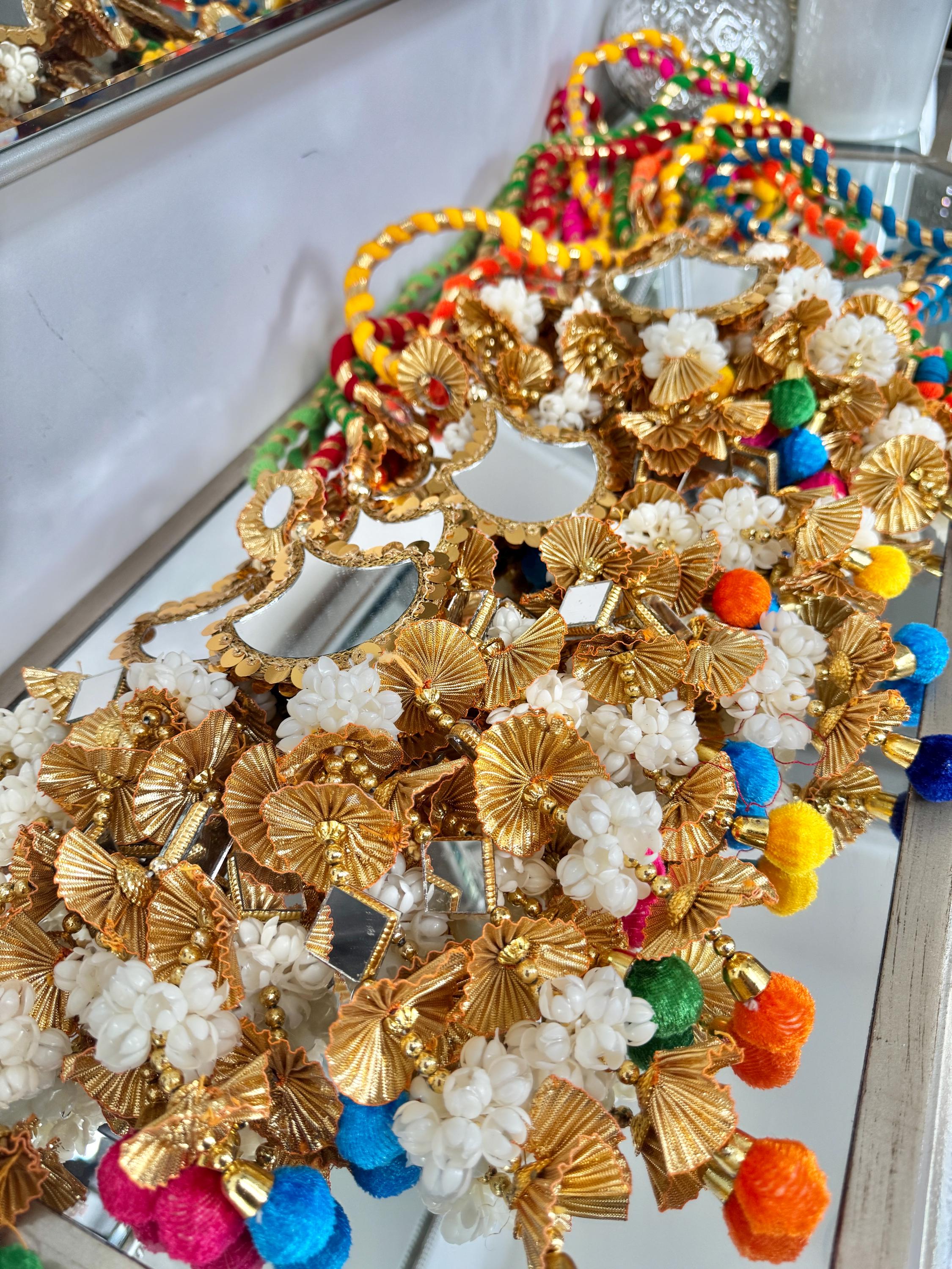 Multicolour Mirror Paranda With Jasmine Flowers | Hair Jewelry