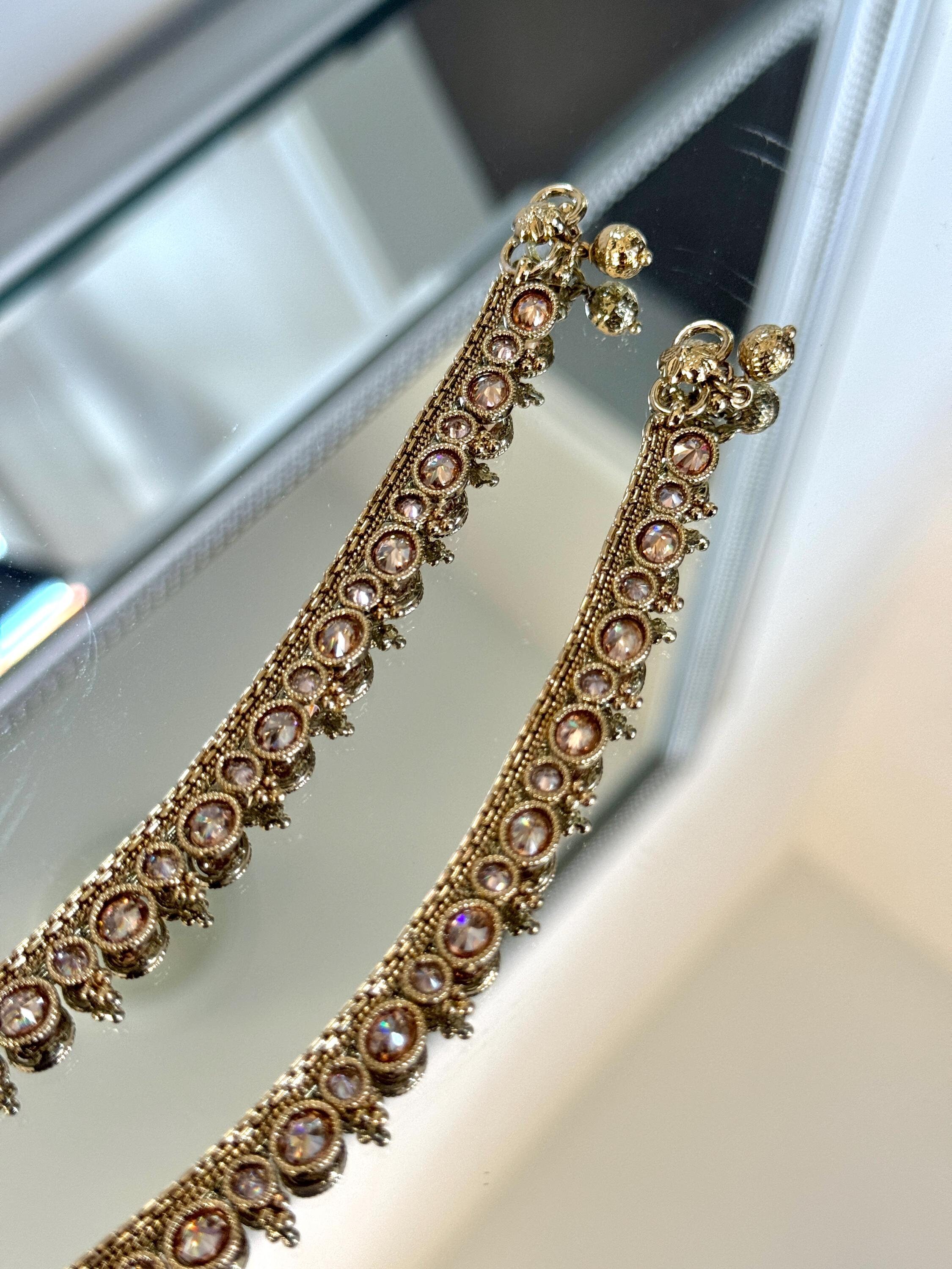 Polki Antique Gold Jhanjar With Bells Gift Set Gift for Wife