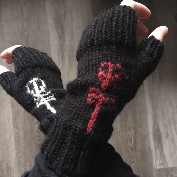 KNITTING PATTERN - Twenty One, Unisex Fingerless Gloves with Skeleton Clique Design, Worsted Yarn, How To, Tutorial diy